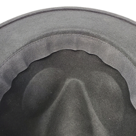 NINE WEST BLACK FEDORA HAT 100% WOOL CHEETAH PRINT BAND WOMEN OS - Picture 13 of 13